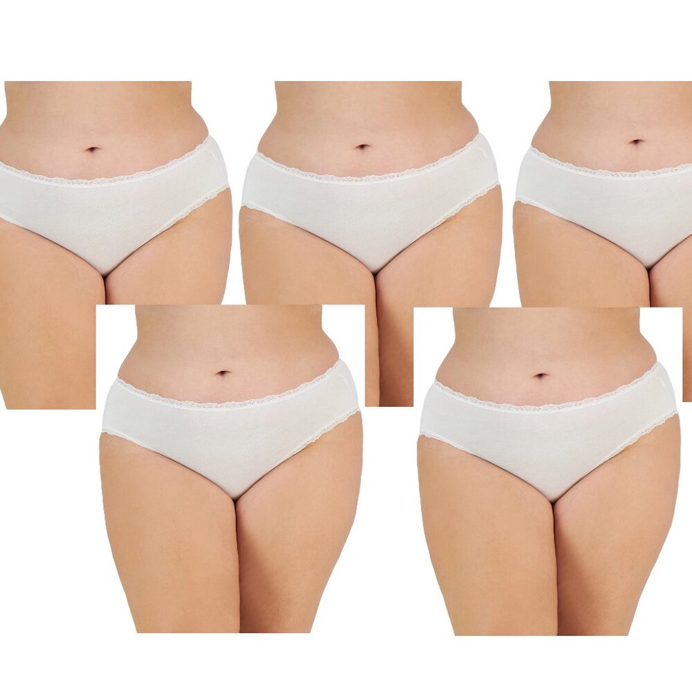 Jenni Women's Plus Size 5-Pack Lace-Trim Hipster Panty Underwear, White, 1X